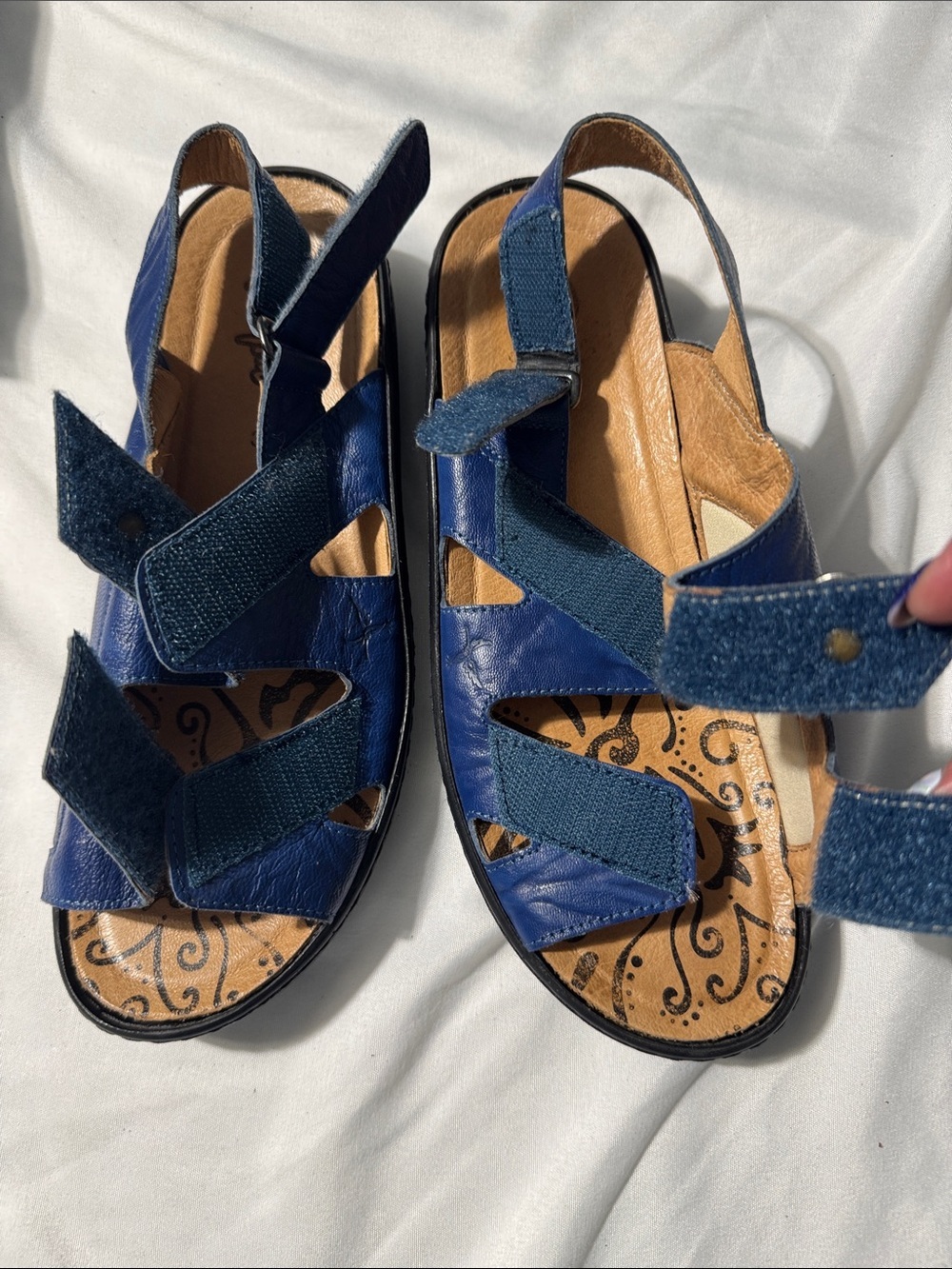 Portofino Leather Comfort Sandals EU 38 US 7–7.5 Blue Walking Travel Non Slip - Picture 3 of 11